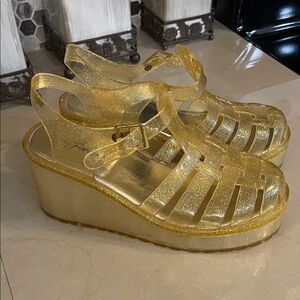 Vtg Forever EA71 Women Glitter Jelly Round Toe Block Heel Fisherman Sandal 10